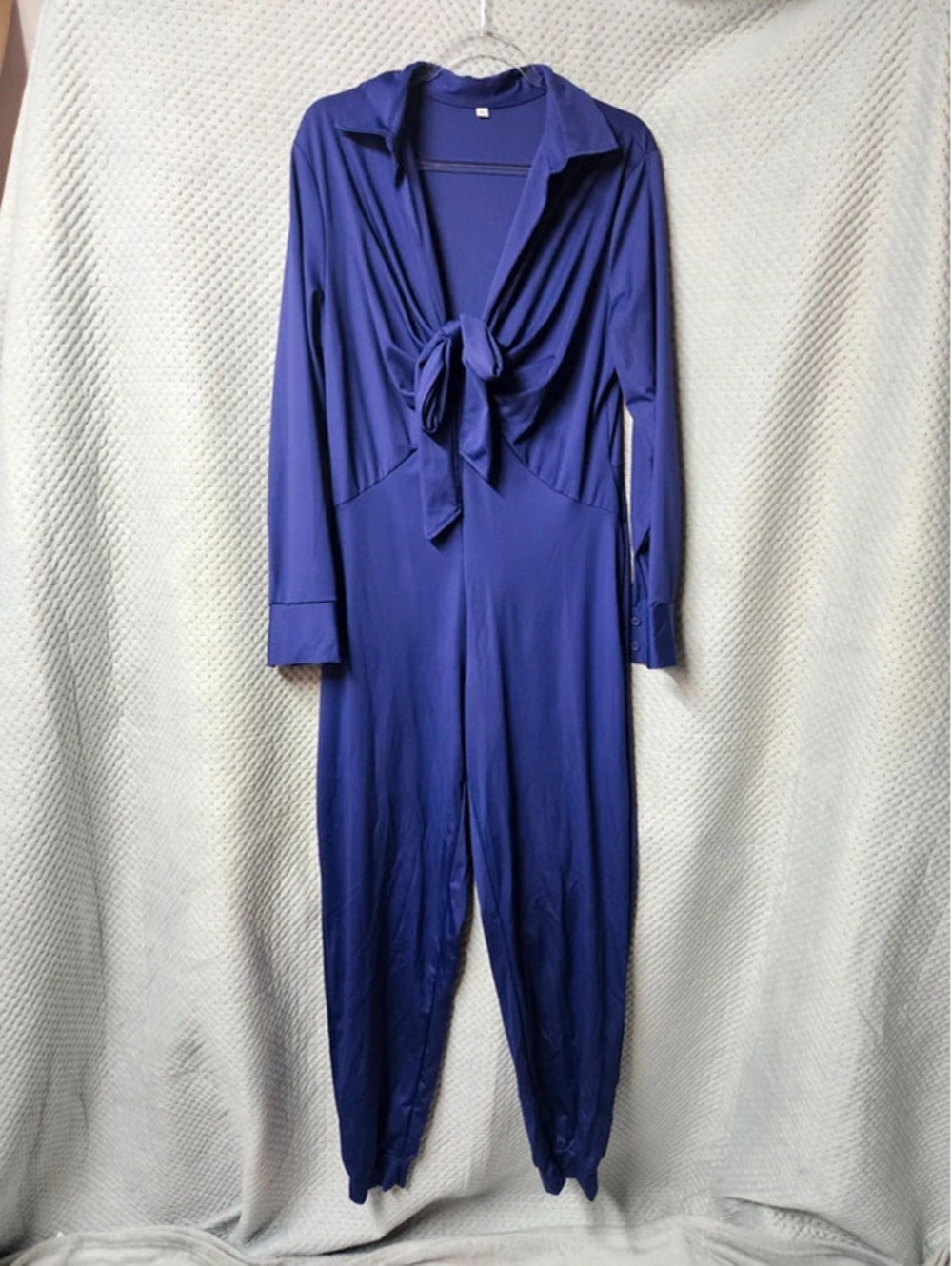 Women’s Purple Jumpsuit XL Long Sleeve Tie Front Collared Jogger One Piece